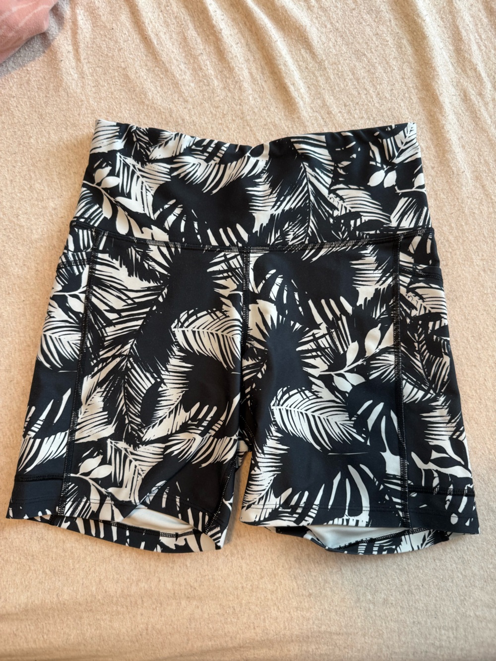 Old Navy Black and White Palm-Print Bike Shorts